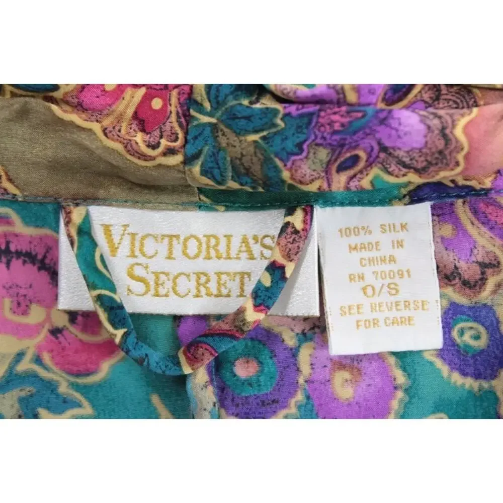 Vintage Gold Label Victorias Secret Silk Robe One Size S M L Belted Kimono Short